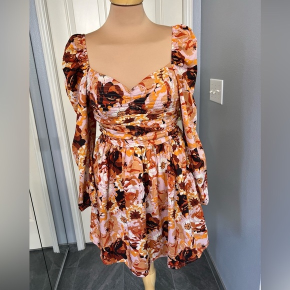 B.O.G. Collective Floral Smocked Long Sleeve Babydoll Mini Dress - Picture 1 of 7